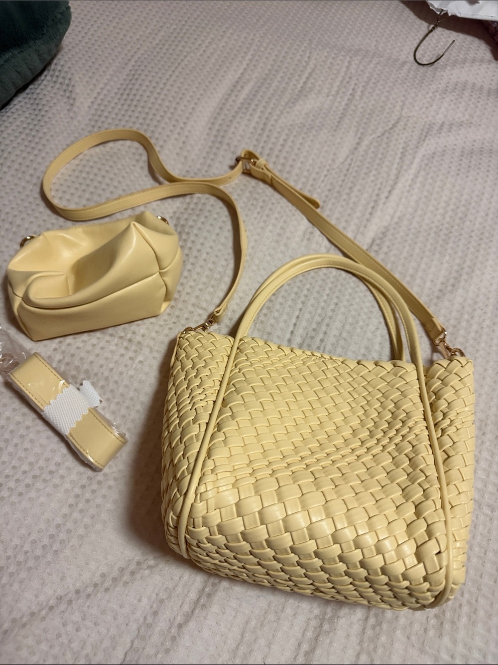 Anthropologie Woven Mini Tote in Pale Yellow